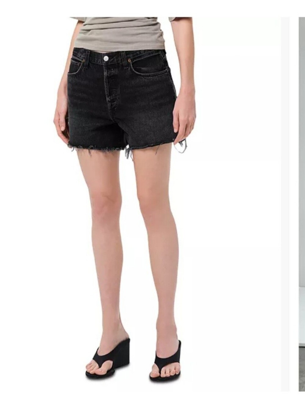 Agolde Black High-Rise Frayed Hem Denim Shorts Size 28